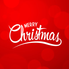 Christmas Background with Calligraphy. Vector Red Bokeh Greeting Card