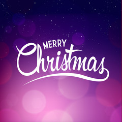 Christmas Background with Calligraphy. Vector Purple Greeting Card