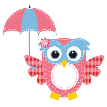 owl funny girl and umbrella