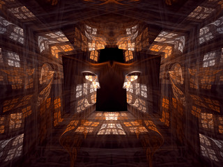 Obraz na płótnie Canvas Abstract digitally generated image mysterious room, a corridor o