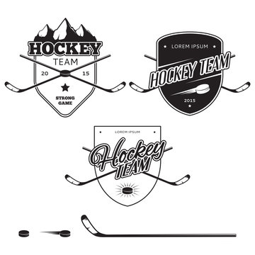 Set of ice hockey teams logos, badges and design elements
