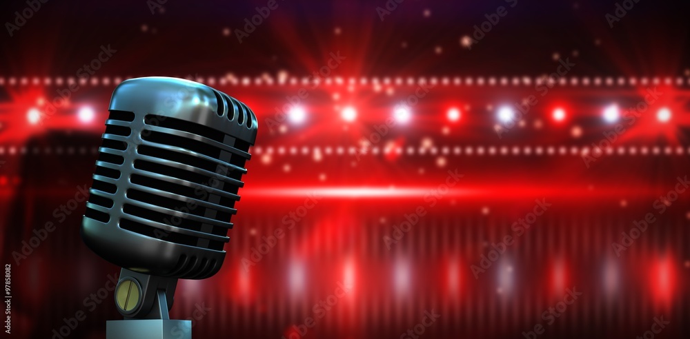 Poster composite image of digitally generated retro chrome microphone