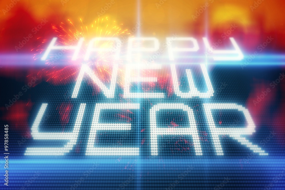 Poster composite image of happy new year on tech background