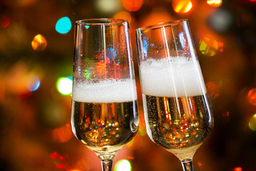 Champagne glasses and Christmas lights