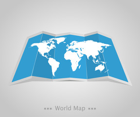 World map with shadow on a grey background