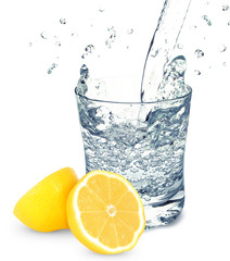 water with lemon isolated on a white background
