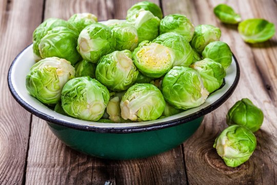 Fresh organic Brussels sprouts in a bowl