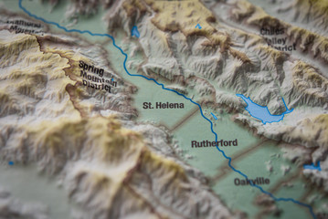 Close up of St. Helena wine district on 3D map - 97864094