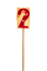 Number two lollipop on wooden stick