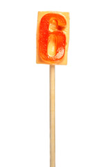Number six lollipop on wooden stick