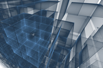 Abstract digitally generated image blue cubes