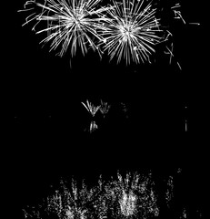 Vector Fireworks with reflection on lake