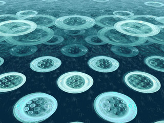 Abstract digitally generated image with brilliant aquamarine rin