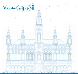 Fototapeta premium Outline Vienna City Hall in blue color. Some elements have transparency mode different from normal.