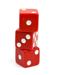 three red dices on white background!