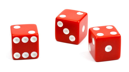 three red dices on white background