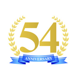 54 anniversary with blue ribbon and gold wreath