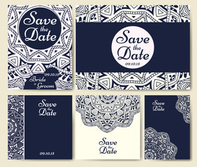 Set of wedding invitations. Wedding cards template with individual concept. Design for invitation, thank you card, save the date card.