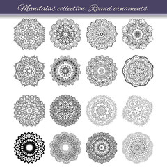 Set of abstract design element. Round mandalas in vector. Graphic template for your design. Decorative retro ornament. Hand drawn background with flowers.