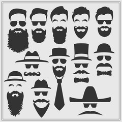 Vector constructor with different glasses, beards, mustaches, ties and bow ties.