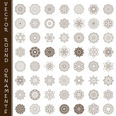 Set of abstract design element. Round mandalas in vector. Graphic template for your design. Decorative retro ornament. Hand drawn background with flowers.