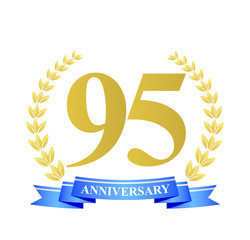 95 anniversary with blue ribbon and gold wreath