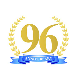 96 anniversary with blue ribbon and gold wreath