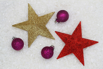 Christmas decorations on snowy surface
