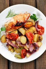 Grilled vegetables and chicken breast
