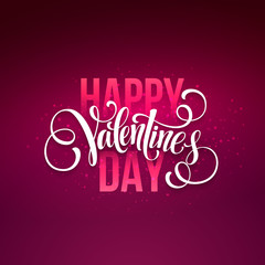 Happy valentines day handwritten text on blurred background. Vector illustration