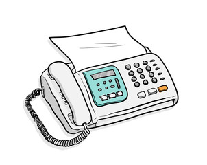 Fax Telephone, a hand drawn vector illustration of a fax telephone machine with a sheet of paper in it.