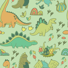 Fototapeta premium Adorable dinosaurs. Seamless pattern for wallpapers, pattern fills, web page backgrounds,surface textures, scrapbook pages