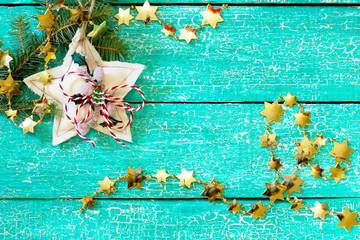 Christmas background, decoration on the wooden background.