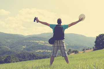 Young hiker with backpack.