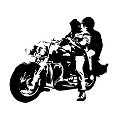 Obraz premium Motorcycle chopper, couple on motorbike, vector drawing