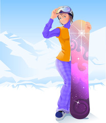 Girl and snowboarding. Winter sport