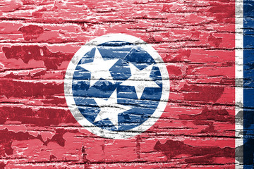 Tennessee State flag painted on old wood texture 