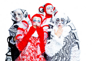 Obraz premium Four cheerful clown in a vintage style with a typical makeup