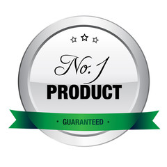 No.1 product seal or icon. Silver seal or button with stars and green banner.