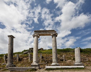 Ancient Columns Lining Main Road at Perga in Turkey