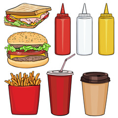 Vector Set of Cartoon Fast Food Items