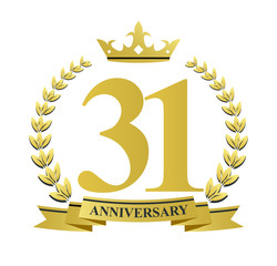 31 anniversary with golden wreath, ribbon and crown