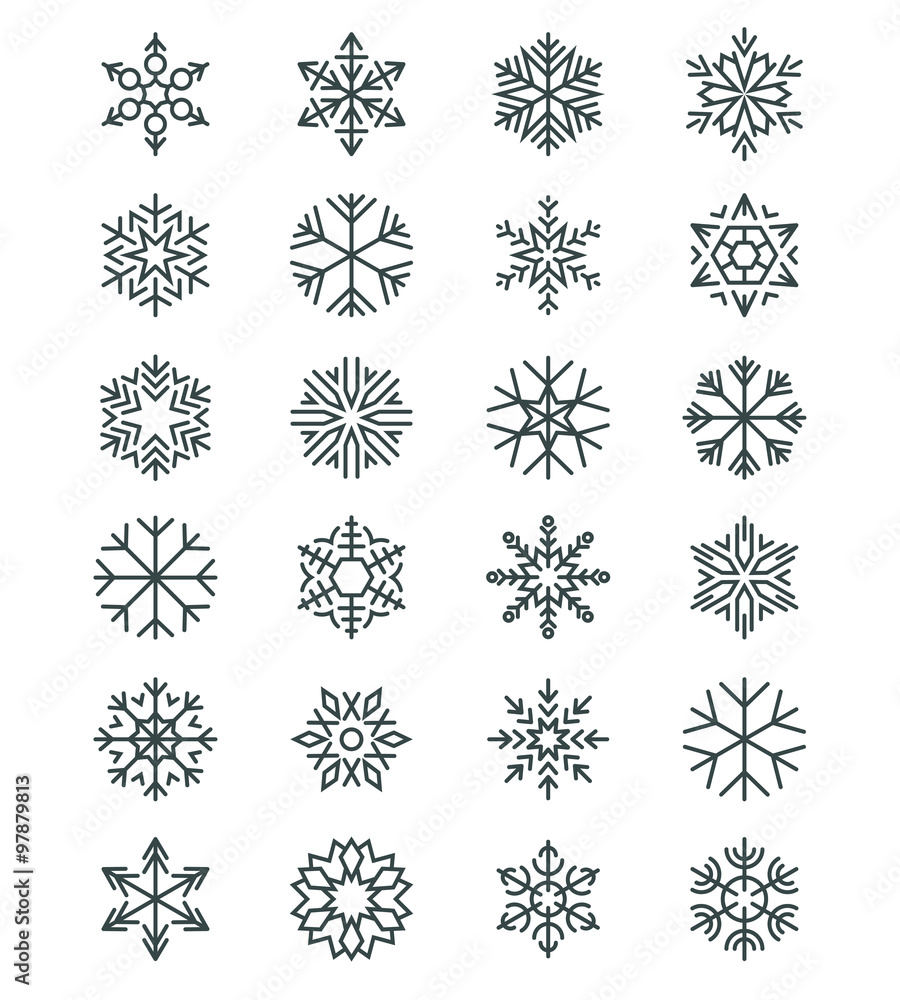 Poster snowflakes in linear vector style