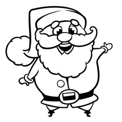 Black and white coloring page outline of a Santa Claus. Christmas character line art