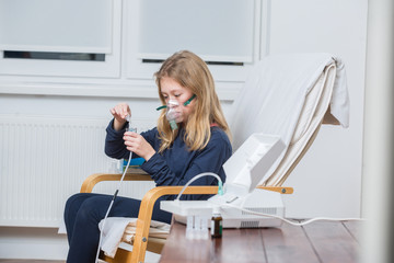 nebulizer, cute girl using inhaler




