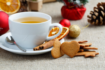 Tea party with gingerbread cookies on Christmas Eve.
