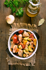 Roasted vegetables with chicken meat