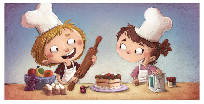 ni&ntilde;os cocinando