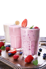 Milk shakes on white background