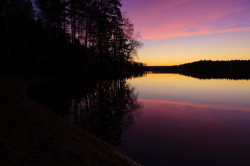 Serene view of calm lake at twilight